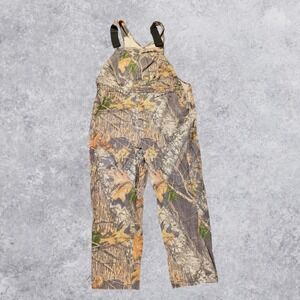Vintage Mossy Oak Break Up Camo Canvas Bib Overalls Mens 2XL Hunting Workwear